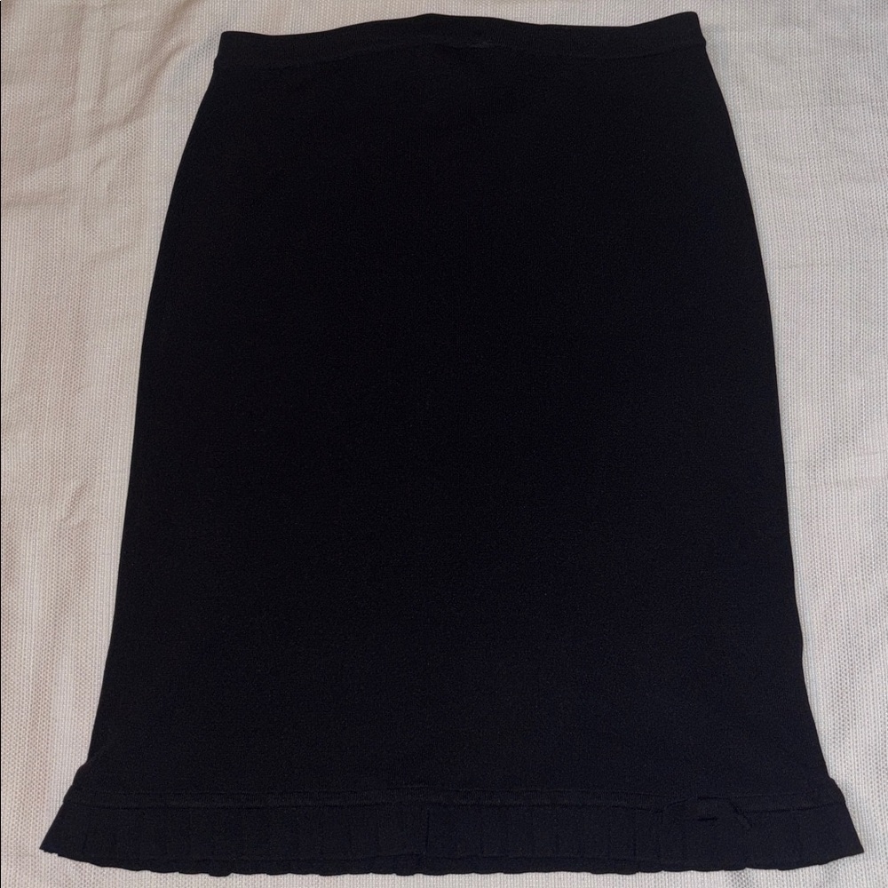 Grace Dane Lewis Women’s Black Knit Skirt w/ Pin-tucked Hem Bow Detail Size L